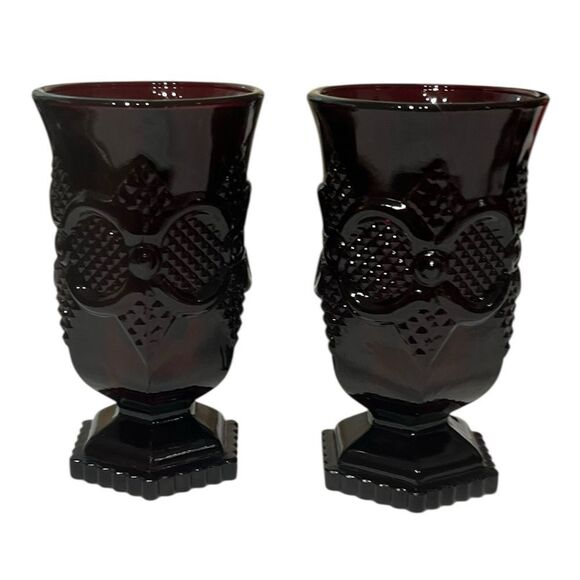 Avon Vintage 1876 Cape Cod Collection Ruby Red Footed Mugs, Set of 2 - Picture 4 of 8